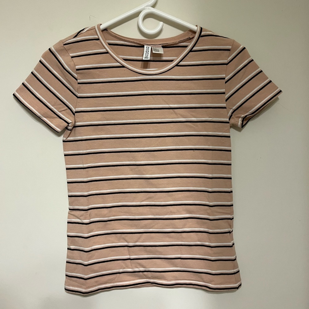 H&M - Small Pink, Black, White, Striped T-Shirt